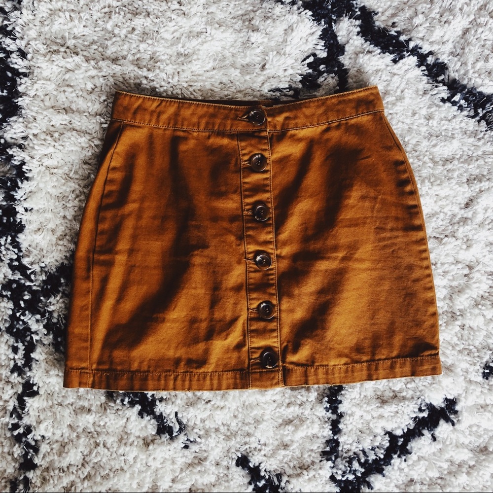 Mustard Button-Front Mini Skirt